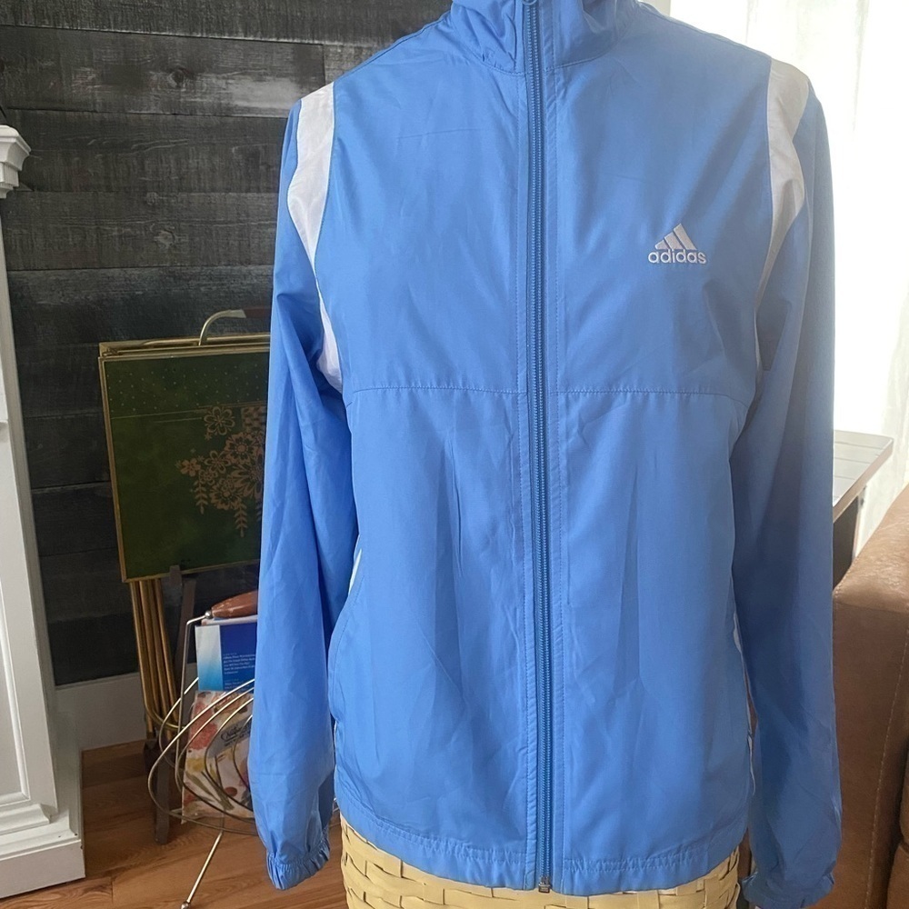 Vintage Adidas light blue and white full zip windbreaker - Picture 3 of 9